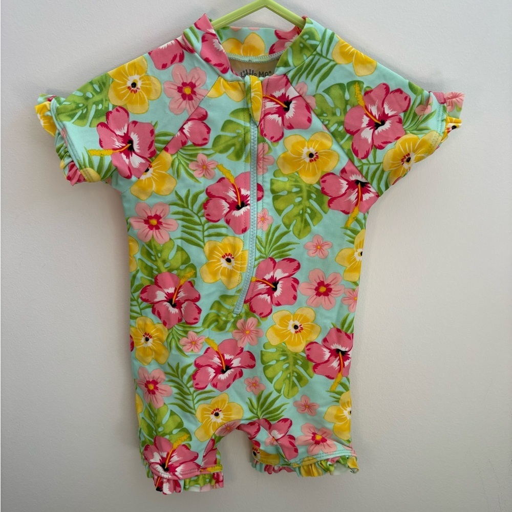 Little Me Floral Rash Guard Swimsuit 6-9M Tropical Zip One Piece